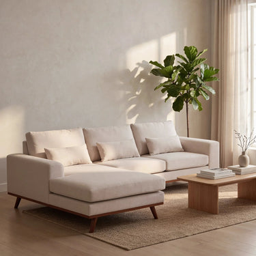 Japandi 3-Sitzer Ecksofa links - Grande Beige