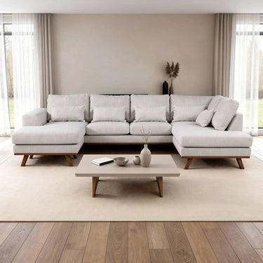 Loungebank 3-zits Japandi chaise longue rechts - Melva Beige