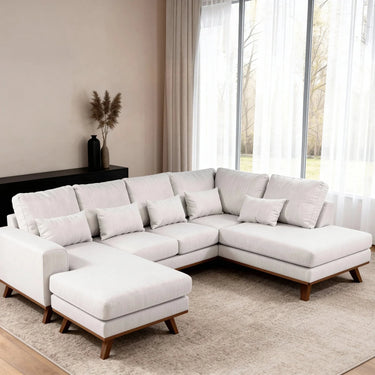 Loungebank 3-zits Japandi chaise longue rechts - Melva Beige