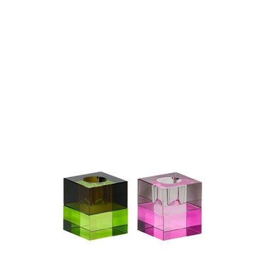 Blockförmige Kerzenhalter braun/grün und grau/rosa (2er-Set)