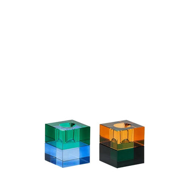 Blockförmige Kerzenständer grün/blau & orange/grün (2er-Set)