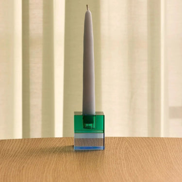 Blockförmige Kerzenständer grün/blau & orange/grün (2er-Set)