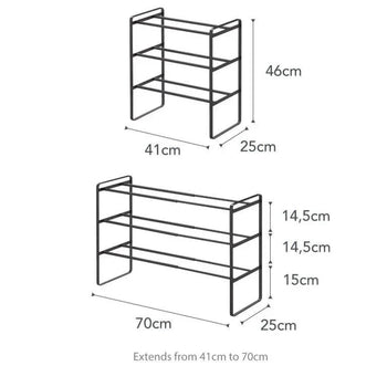Yamazaki Frame ausziehbares 3-stöckiges Schuhregal – schwarz