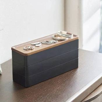 Yamazaki Rin Schmuckorganizer mit Deckel, 3-stöckig – Schwarz