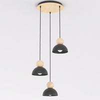 Kaki hanglamp hout 3-lichts zwart naturel premium