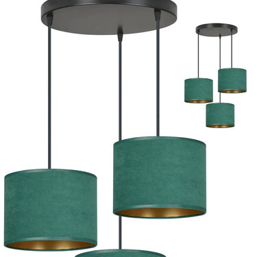 HILDE 3-lichts hanglamp - Groen fluweel premium