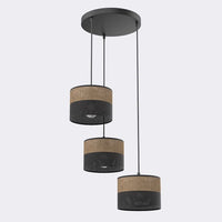 Karbon hanglamp textiel 3-lichts bruin zwart