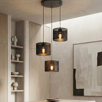 Karbon hanglamp textiel 3-lichts zwart premium