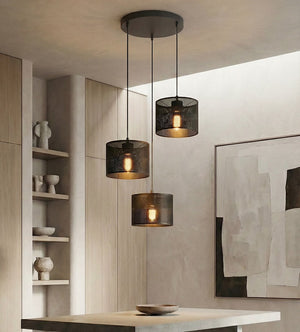 Karbon hanglamp textiel 3-lichts zwart premium