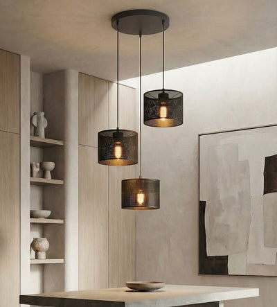 Karbon hanglamp textiel 3-lichts zwart premium