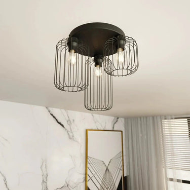 BARN 3-lichts plafondlamp - Zwart draadframe