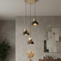 Kaki hanglamp hout 3-lichts zwart naturel premium