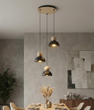 Kaki hanglamp hout 3-lichts zwart naturel premium