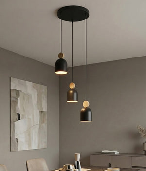 Mesi wooden pendant lamp 3-light black natural premium