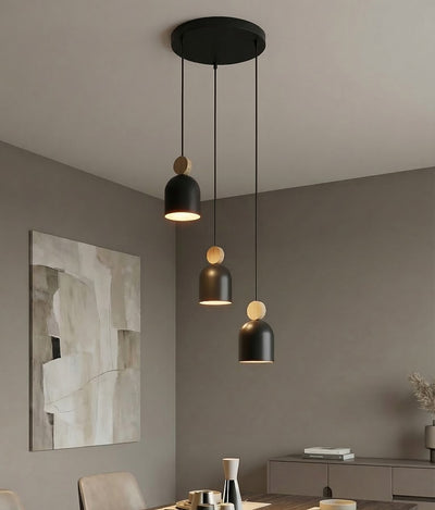 Mesi wooden pendant lamp 3-light black natural premium