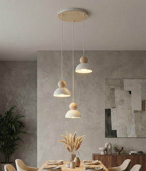 Kaki hanglamp hout 3-lichts wit naturel premium