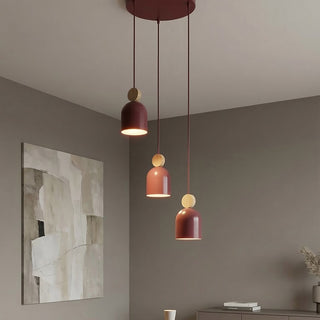 Mesi hanglamp hout 3-lichts bordeaux naturel premium hanglamp met lampenkap - 34 cm breed
