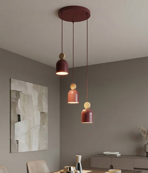 Mesi wooden pendant lamp 3-light bordeaux natural premium