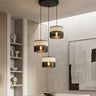 Karbon hanglamp textiel 3-lichts beige zwart hanglamp met lampenkap - 43 cm breed