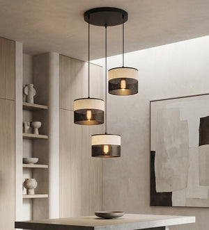 Karbon hanglamp textiel 3-lichts beige zwart