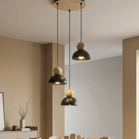 Kaki hanglamp hout 3-lichts zwart naturel premium