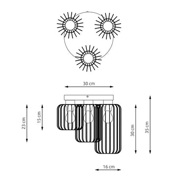 BARN 3-lichts plafondlamp - Zwart goud premium