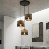 Karbon hanglamp textiel 3-lichts bruin zwart hanglamp met lampenkap - sfeervol in een Industrieel interieur