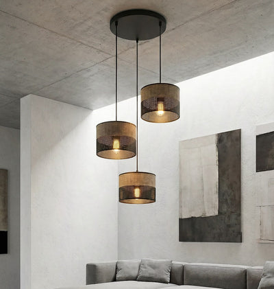 Karbon hanglamp textiel 3-lichts bruin zwart