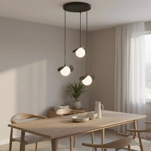 RITUAL 3-light pendant lamp - White glass - Black frame