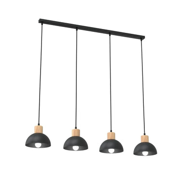 SECO 4-lichts hanglamp - Zwart met houten accent