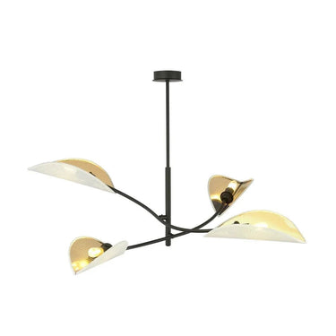 LOTUS 4-lichts hanglamp - Wit-goud stoffen kappen
