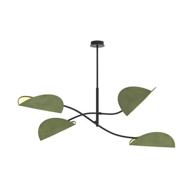 LOTUS 4-lichts hanglamp - Groen textiel - Zwart frame