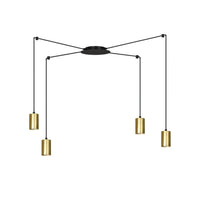 TRAKER 4-lichts hanglamp - Zwart/goud spider-stijl - Mooier Thuis