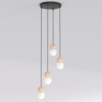 Loop hanglamp wit glas 4-lichts zwart naturel