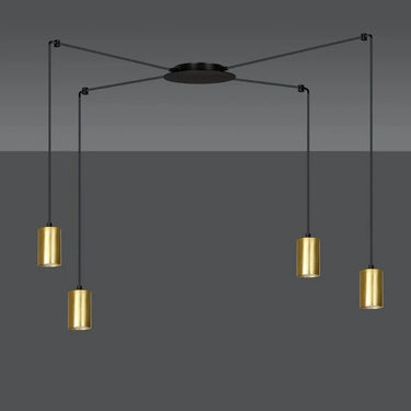 TRAKER 4-lichts hanglamp - Zwart/goud spider-stijl