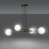 Mooier Thuis - OGNIS 4-lichts hanglamp - Wit glas - Zwart frame hanglamp met ronde bol - 75 cm breed