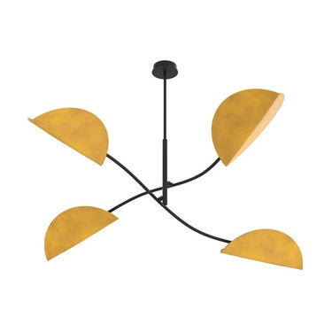LOTUS 4-lichts hanglamp - Oranje kappen - Zwart frame
