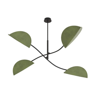 LOTUS 4-lichts hanglamp - Groen textiel - Zwart frame