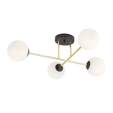 MAGNUM 4-lichts plafondlamp - Wit glas - Zwart-goud frame