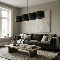 Karbon hanglamp textiel 4-lichts zwart