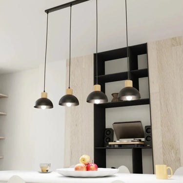 SECO 4-lichts hanglamp - Zwart met houten accent