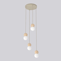 Loop hanglamp wit glas 4-lichts mokka naturel
