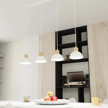 SECO 4-lichts balkhanglamp - Wit met hout accent