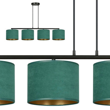 HILDE 4-lichts balkhanglamp - Groene fluweelkappen