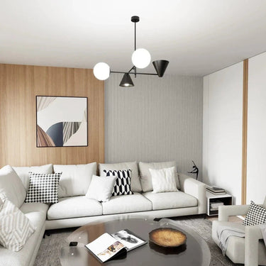 HERMES 4-lichts hanglamp - Zwart frame met witte kappen