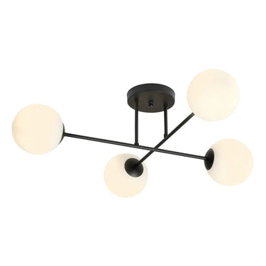 ROMA 4-lichts plafondlamp - Wit glas - Zwart frame
