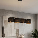Eco hanglamp textiel 4-lichts zwart hanglamp met lampenkap - sfeervol in een Minimalistisch interieur