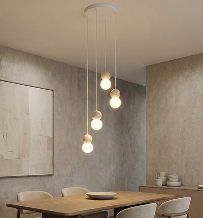 Loop hanglamp wit glas 4-lichts naturel