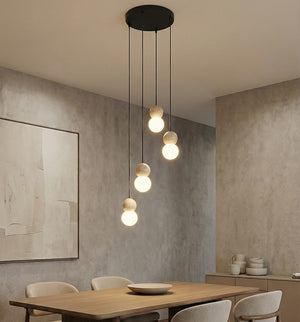 Loop hanglamp wit glas 4-lichts zwart naturel
