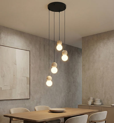 Loop hanglamp wit glas 4-lichts zwart naturel